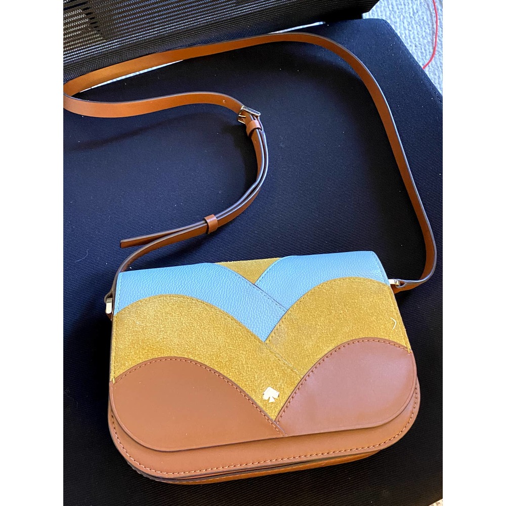 kate spade blue gold brown leather crossbody bag